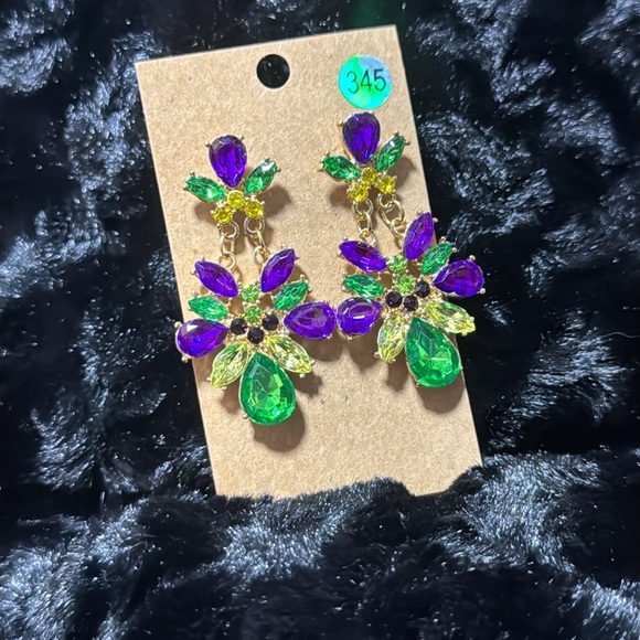 Elegant Crystal Mardi Gras Earrings - Picture 2 of 2